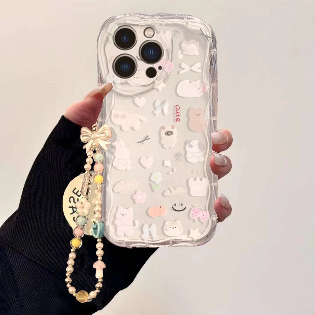 Cute Cartoon Wrist Strap Silicone Case - Leuke Kat Boog Pols Chain Case