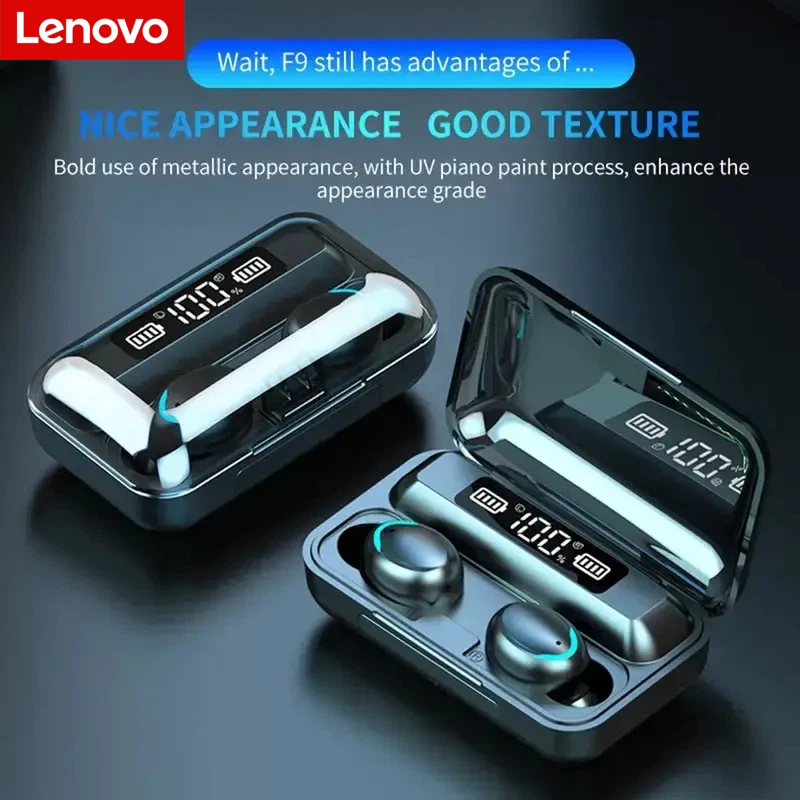Earphones - Lenovo F9 draadloze Bluetooth-hoofdtelefoon - oplaadcase