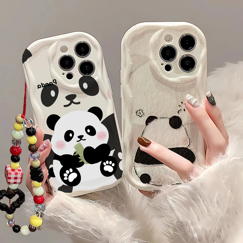 Cute Cartoon Wrist Strap Silicone Case - Schattige Panda Polsband Case Voor Samsung