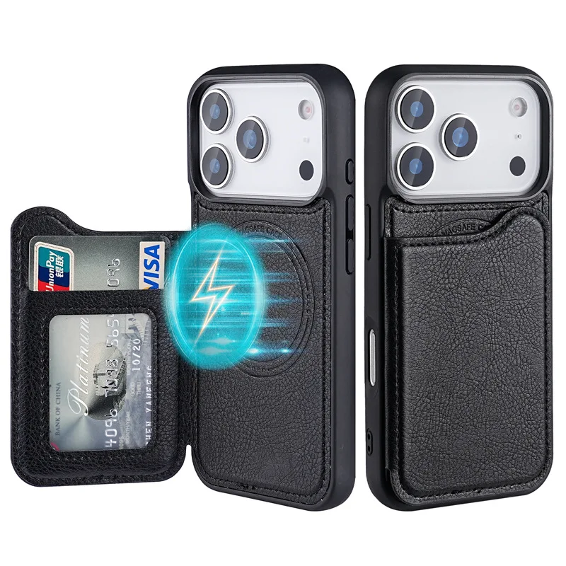 Leather Wallet Card Holder Phone Cover - Voor Magsafe Magnetische Flip Lederen Portemonnee