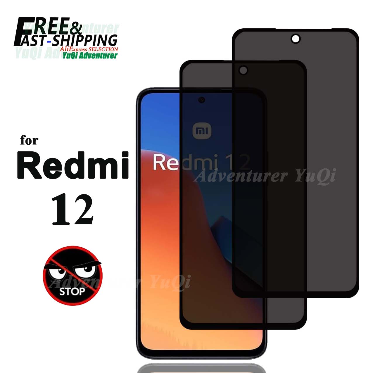 Anti Spy Privacy Glass Case - Anti-spionage schermbeschermer voor Xiaomi Redmi 12,
