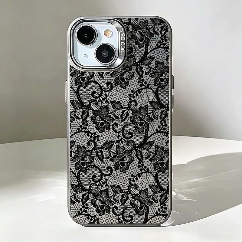 Vintage Floral Pattern Soft Case - Vintage Zwarte Kant Bloemige Rozen Telefoonhoesje