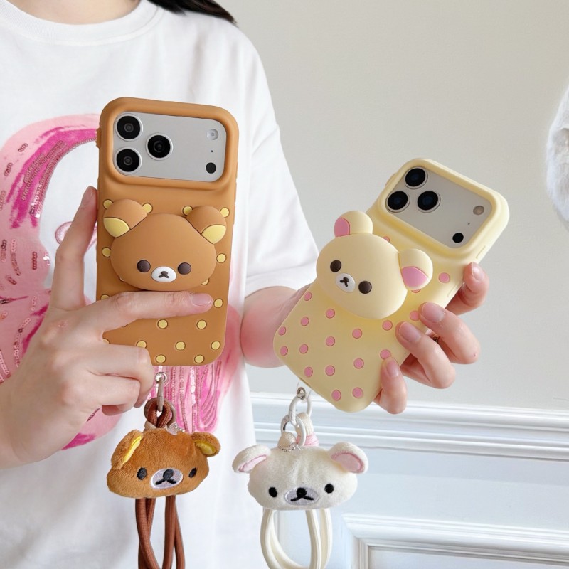 Cute Cartoon Wrist Strap Silicone Case - 3D Rilakkuma Beer Polka Dot siliconen