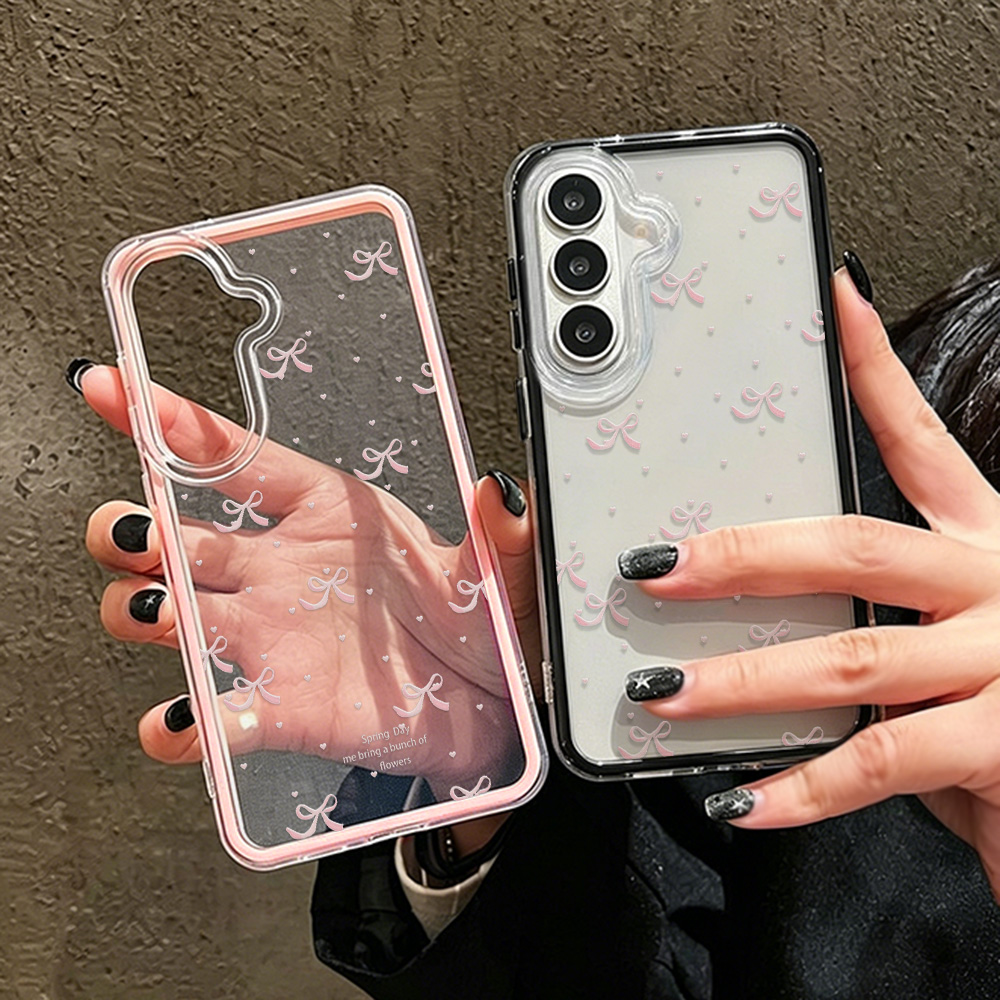 Clear Shockproof Bumper Case - Schattig roze strik zachte telefoonhoesje voor