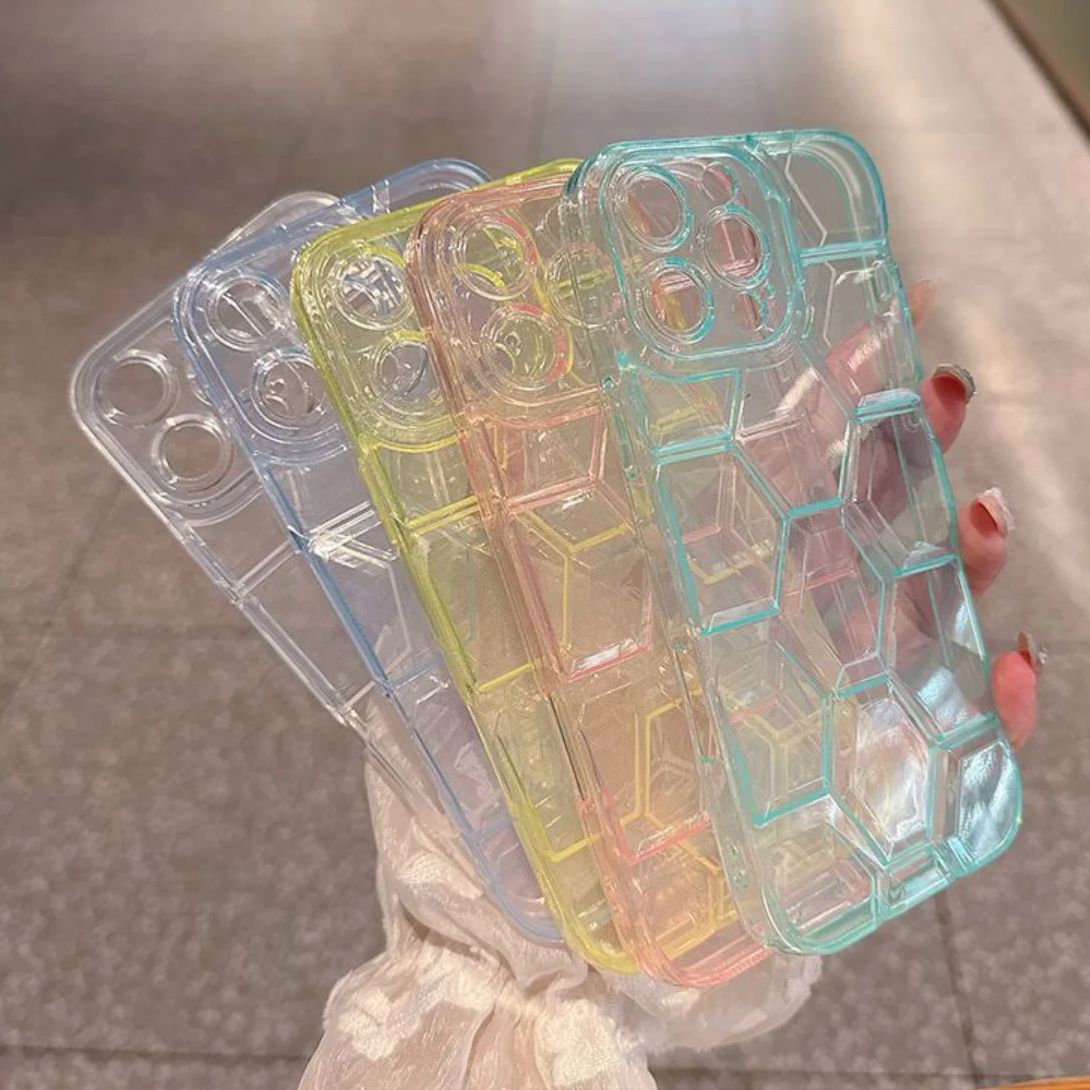 Clear Shockproof Bumper Case - Honingraat geometrisch voetbalpatroon telefoonhoesje voor iPhone
