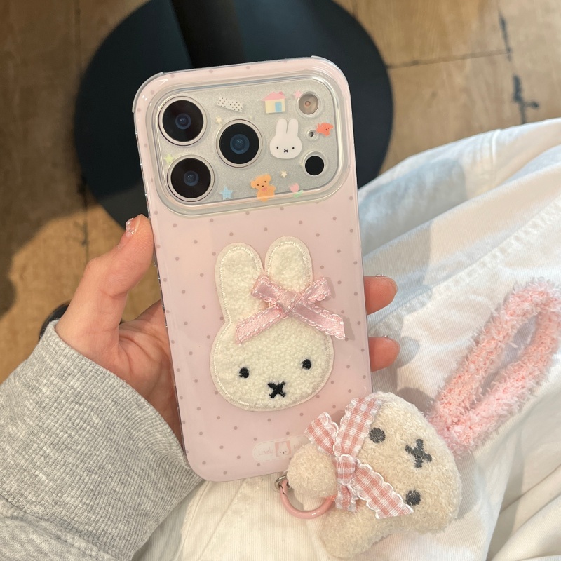 Cute Cartoon Wrist Strap Silicone Case - Kawaii schattige cartoon pluizige Miffy roze