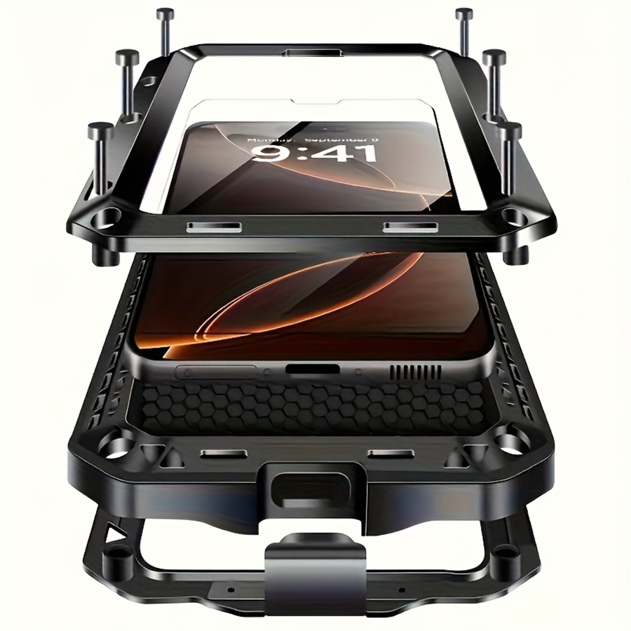 Heavy Duty 360 Full Body Protective Case - Robuuste metalen telefoonhoes met ingebouwde glazen