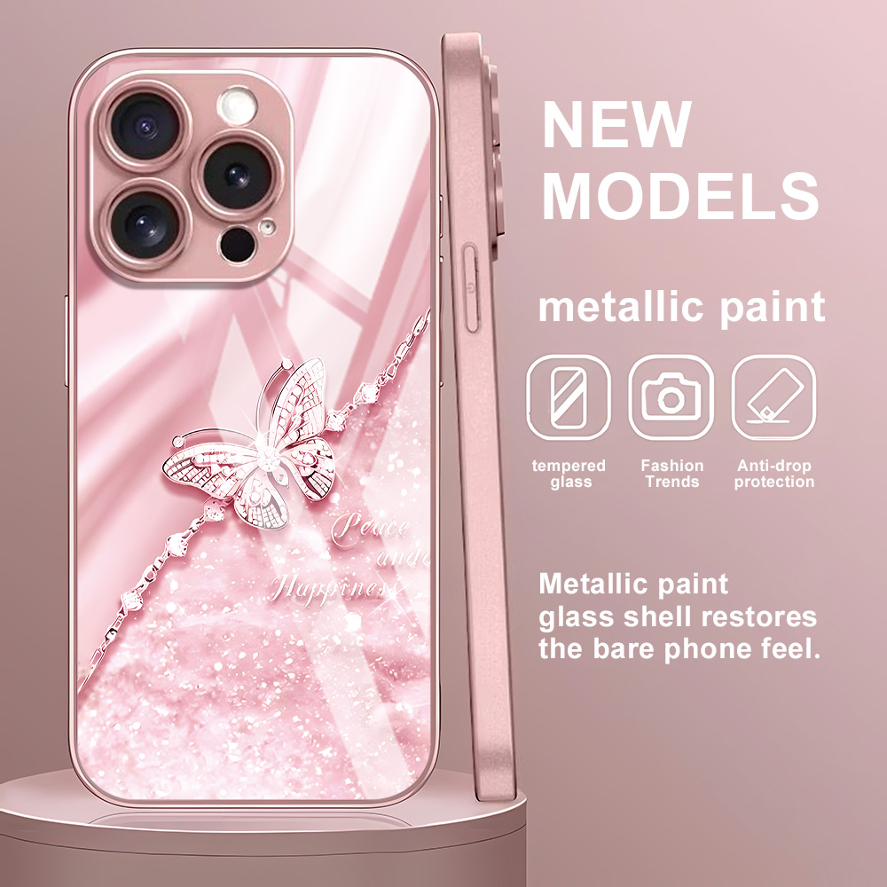 Roze Vlinder Gehard Glas Case  - Screen Protectors recensie en prijs